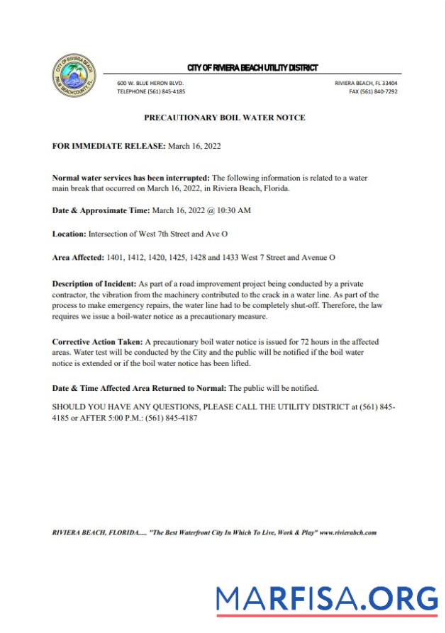 Printable USA Florida City of Riviera Beach utility district water utility shut off notice, Word and PDF template